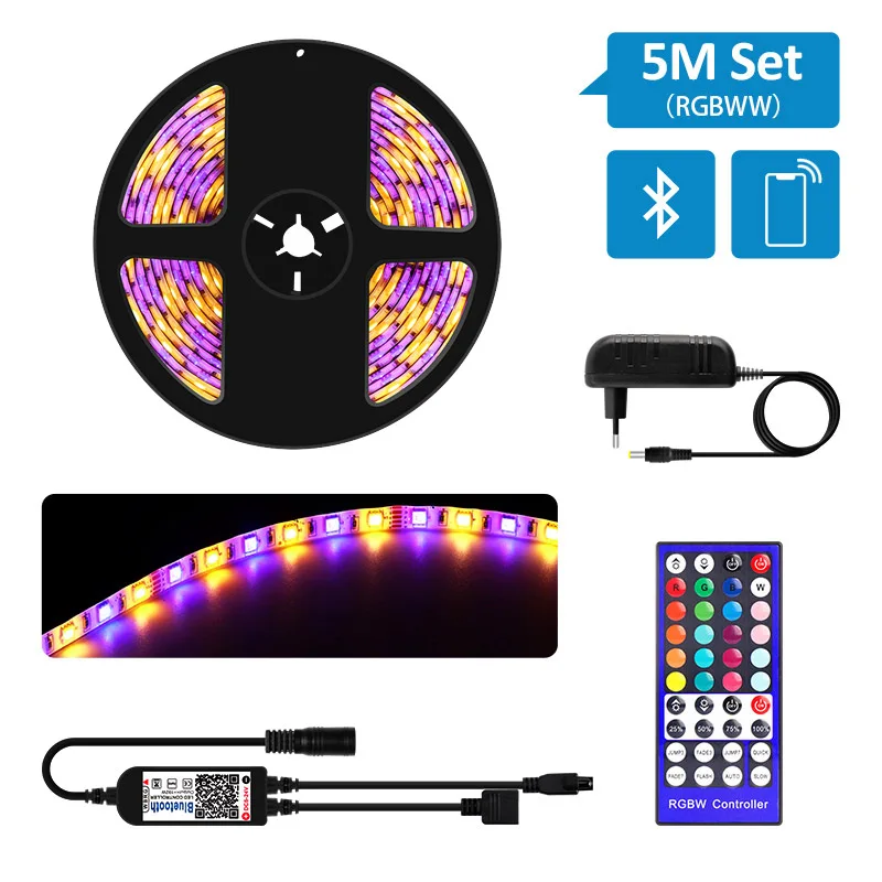 5M RGBWW RGBW RGBWW светодиодный светильник 5050SMD Bluetooth Светодиодная лента 40Key пульт дистанционного управления Водонепроницаемый светодиодный светильник 60 Светодиодный s/m 5M - Испускаемый цвет: 5M RGBWW