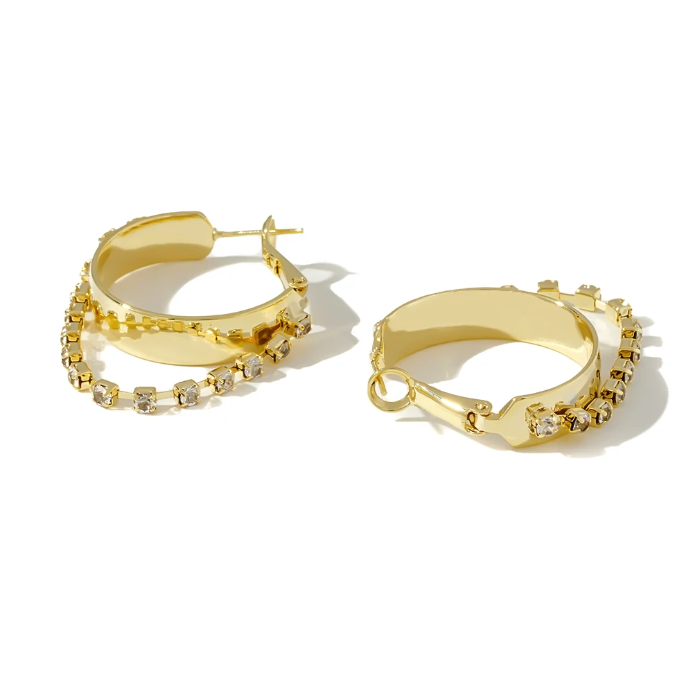 YMYW Fashion Round Golden Hoop Earrings Personalized Chain Rhinestone Copper Ear Ring Women Girls Anniversary Gift бижутерия New |