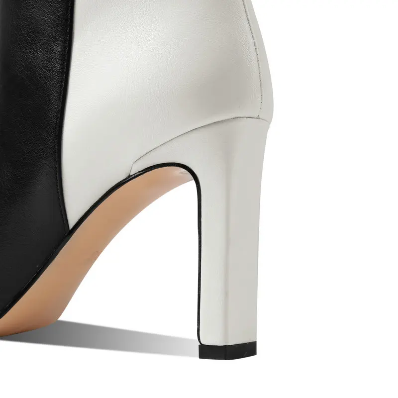 

2021 Women Boots Fashion Square Toe Mixed Colors Knee High Boots Faux Leather High Heel Slip On Autumn Winter Female Shoes