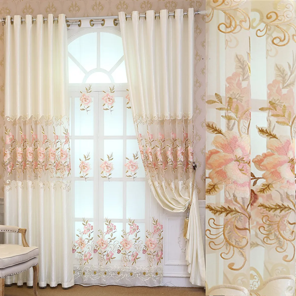 

White Luxury villa embroidered curtains for living room Luxury Polyester cotton Curtain for Bedroom Window curtain kitchen/Hotel