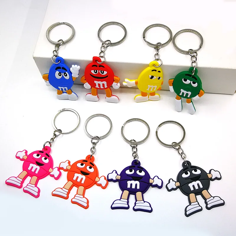 

1PCS PVC kawaii keychains colorful Bean cartoon shape key rings fun pattern key holder fit men women keys charms bag accessories