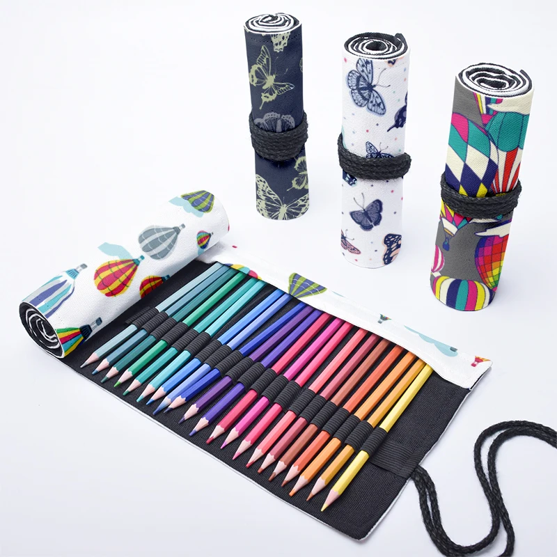 

12/24/36/48/72 Holes Colorful Printed Pencil Case Stationery Butterfly Pattern Pencil Storage Bag Pencil Roll School Supplies