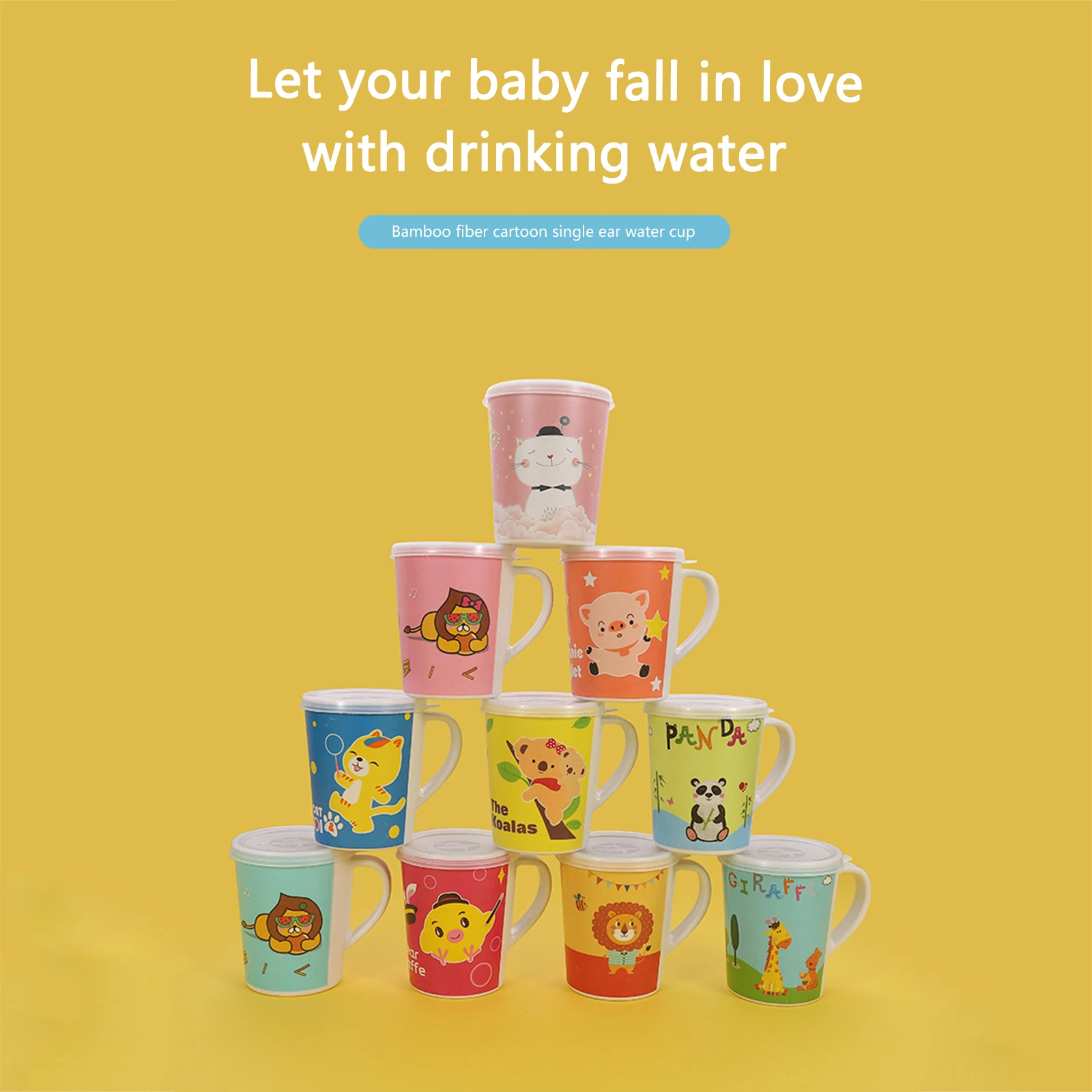 

Cartoon Bamboo Fiber Cup Children's Water Cup Milk Cup with Lid Baby Care