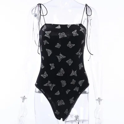 

2021 night black label short romper butterfly clubwear velour womens sexy jumpsuits
