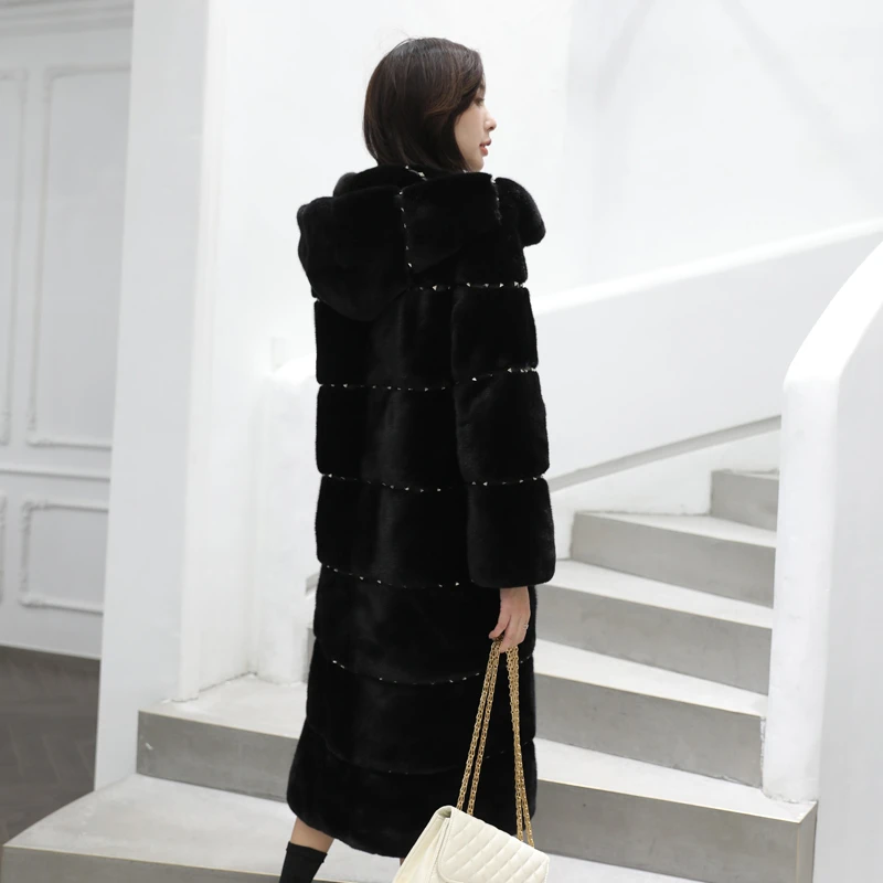 Длинная куртка из натурального меха норки с круглым вырезом новая модная