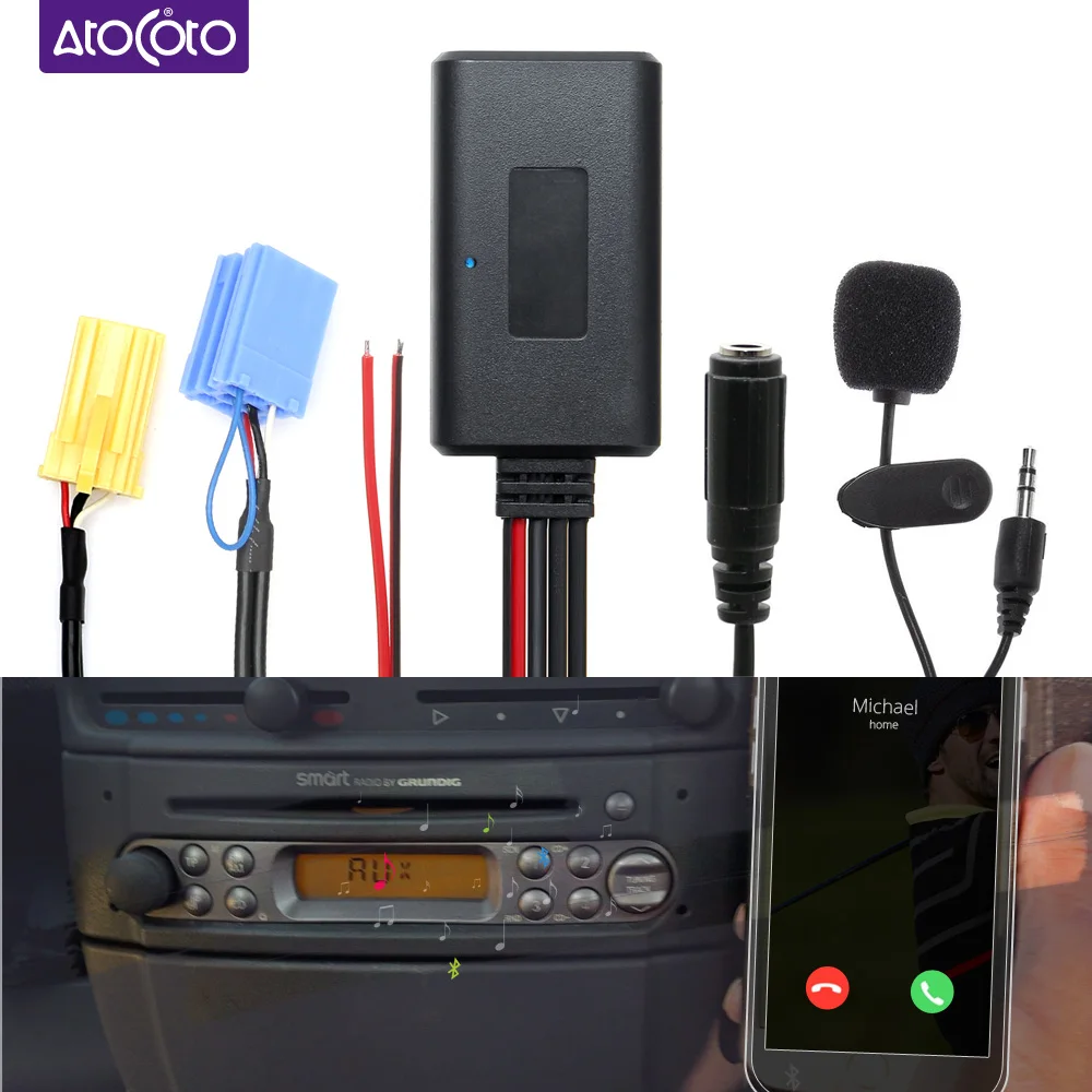 Беспроводной микрокабель Bluetooth для телефонных звонков AUX адаптер Smart Fortwo 450 451 Roadster