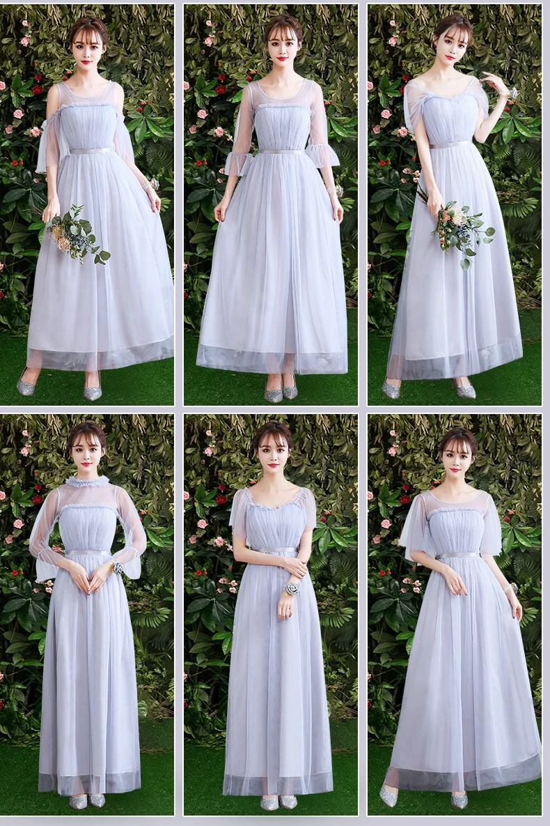 Серое розовое платье подружки невесты с коротким рукавом для гостей свадьбы