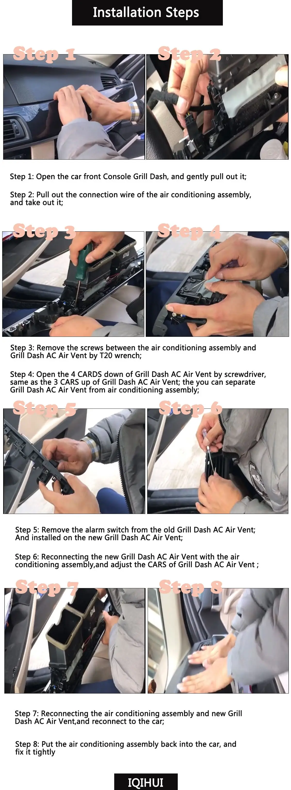 

Front Console Grill Dash AC Air Vent Replacement For BMW 5 Series 520 523 528 530 64229166885 w/ Installation Tools