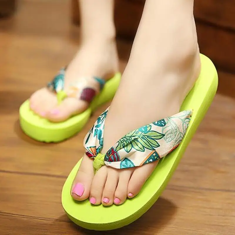 

Summer The New Sandals Bohemian Style Silk Satin Women Shoes Non-slip Wedge Flat Flip-flops Female Beach Slippers Women Slides