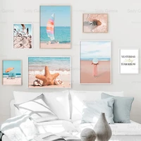 fresh seascape poster beach waves starfish beauty seagulls canvas painting art print picture decoration home wallpaper