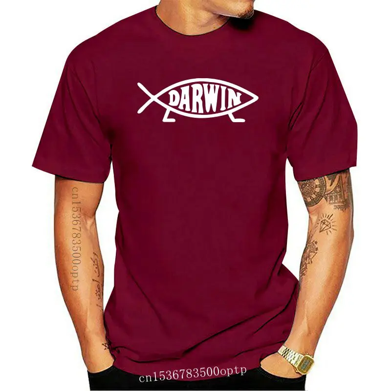 

Darwin Fish Logo Science Evolutionist Mens Loose Fit Cotton T-Shirt Summer Tee Shirt