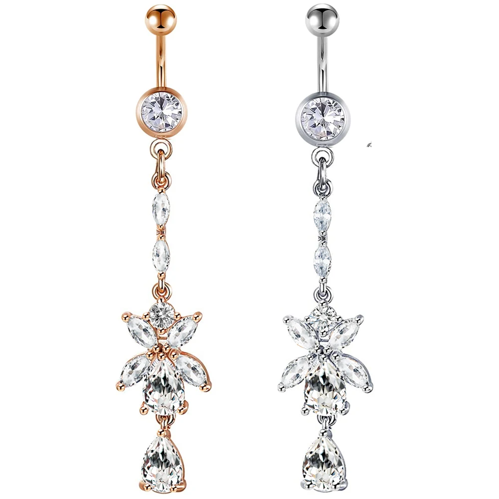 JUNLOWPY Surgical Steel Crystal Belly Button Ring Set 14G  Navel Piercing Set Cute Belly Bar Bulk Belly Piercing Pack
