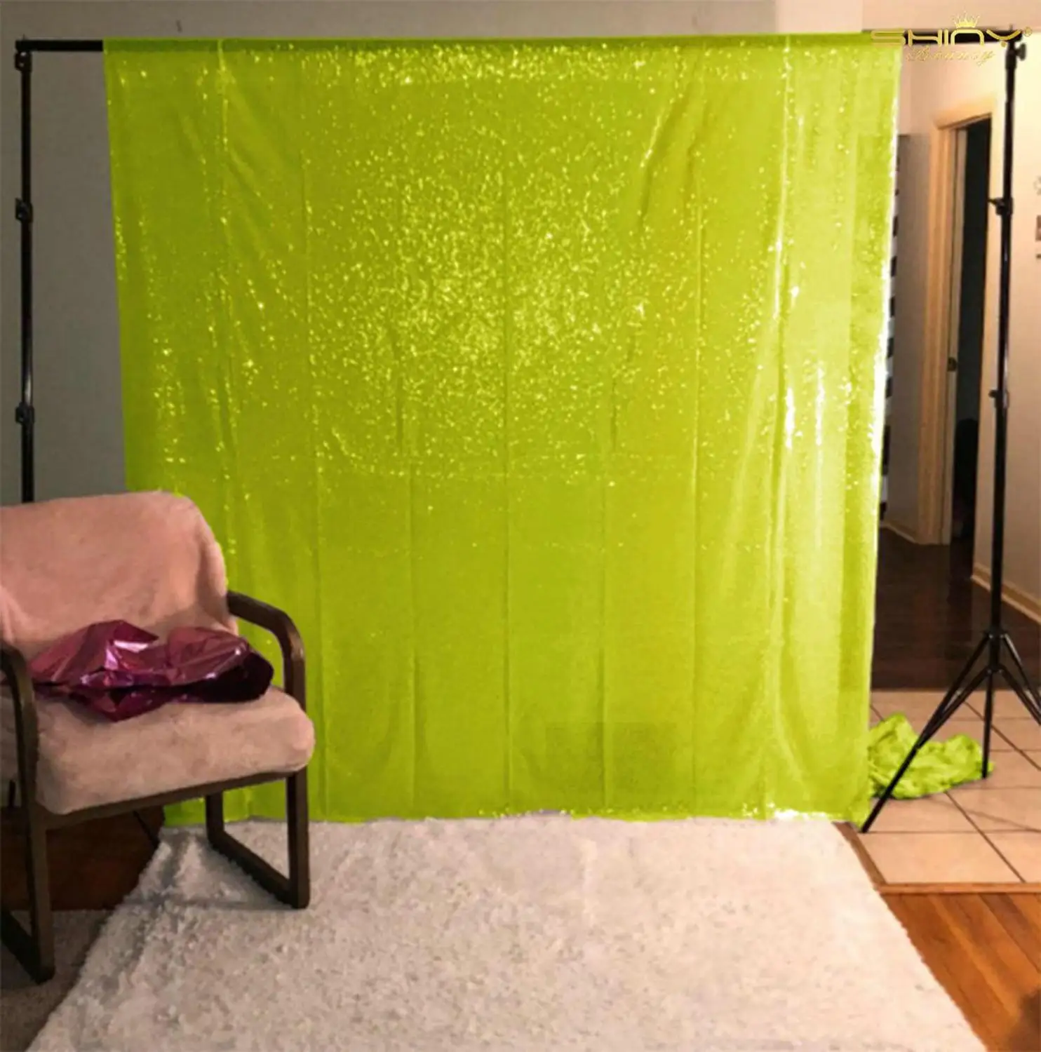 2FTx10FT блесток фон Лайм зеленый Рождество блестящие декорации Photo Booth