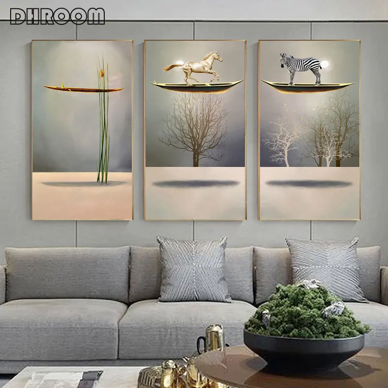 

Abstract Canvas Poster Print Horse Panda Elephant Boat Modern Wall Art Painting Picture Living Room Entrance Decoration