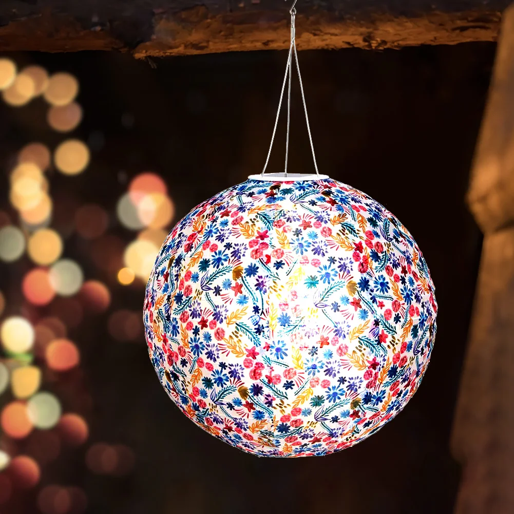 

Круглая Подвесная лампа на солнечной батарее, водонепроницаемый светодиодный круглый фонарь с принтом, украшения для дня рождения, свадьбы...