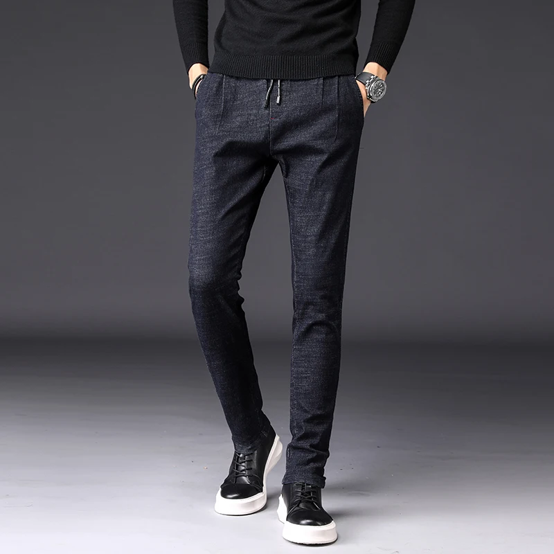 Мужские джинсы с веревкой и галстуком в Корейском стиле на осень зиму модные