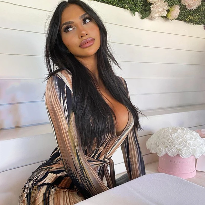 2020 Сексуальное Женское Платье с длинным рукавом и глубоким вырезом вечерние