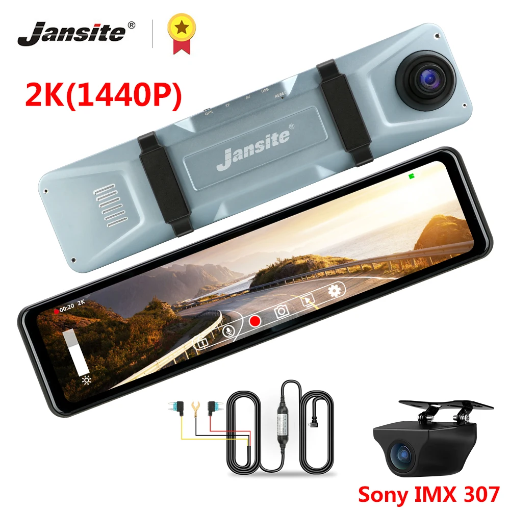 Jansite 12 &quot2K Автомобильный видеорегистратор 2 сенсорный квадратный экран поток