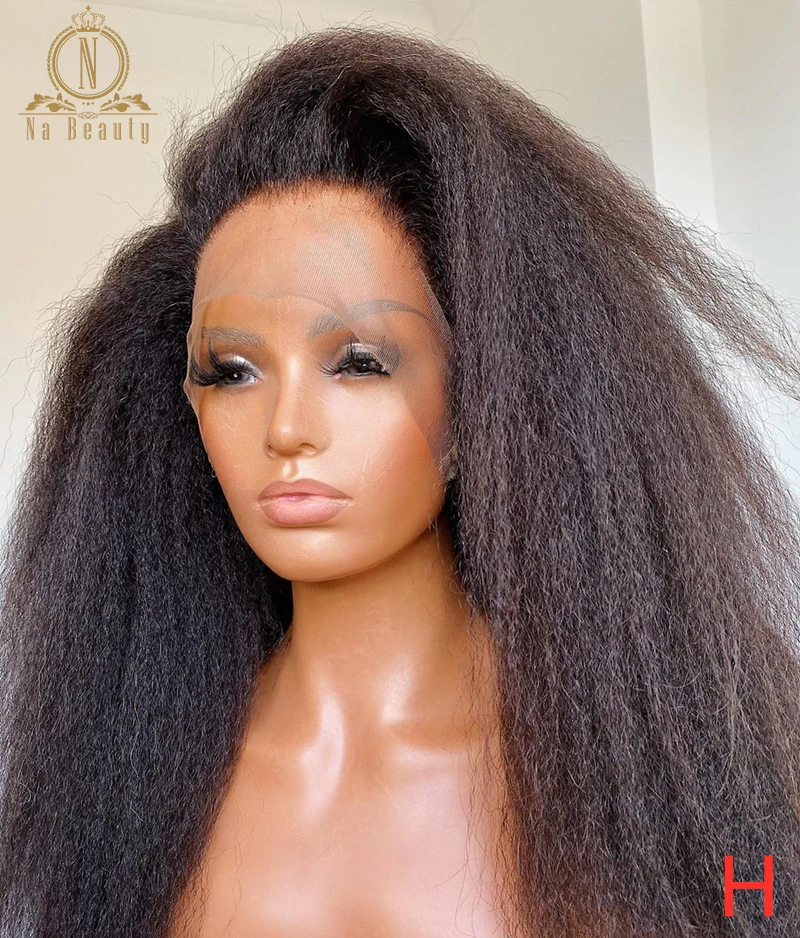 Kinky düz insan saçı peruk 360 dantel Frontal peruk tam sırma insan saçı peruk Preplucked siyah kadınlar için Nabeauty 180 yoğunluk
