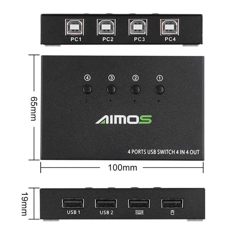 

AIMOS USB Printer Sharing Device 4 in 4 Out KVM Switch for 4 Computers to Share A Set of Keyboard and Mouse USB 2.0 Converter