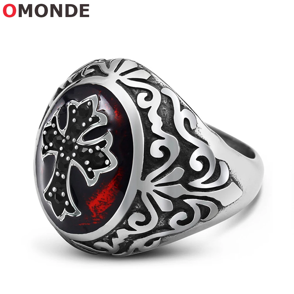 Новое поступление Для мужчин Нержавеющая сталь Иисус крест кольца с красными