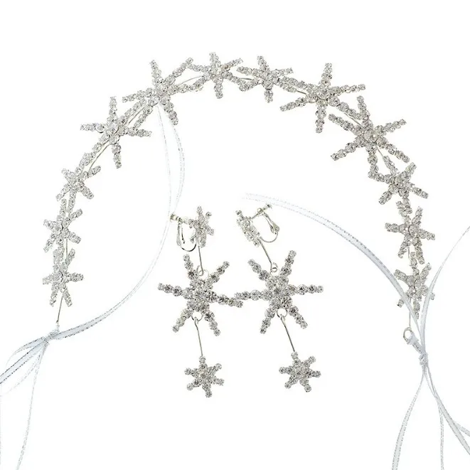 Женский сверкающий обруч для волос серебряного цвета со стразами и звездой набор
