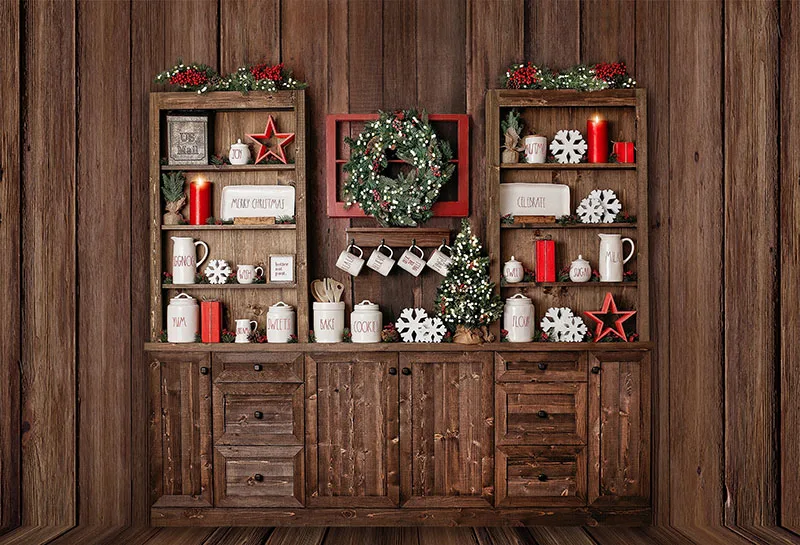 Wooden Cupboard Christmas Kitchen Background Photography Backdrops Child Cooking Backdrop Photo Studio | Электроника
