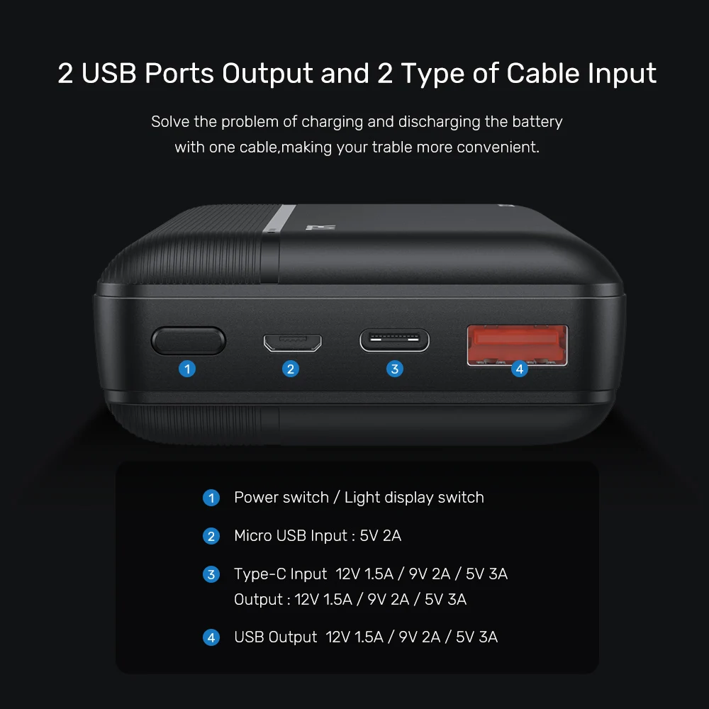 TOPK I2015P 18 Вт PD Power Bank 20000 мАч быстрое зарядное устройство для телефона LED