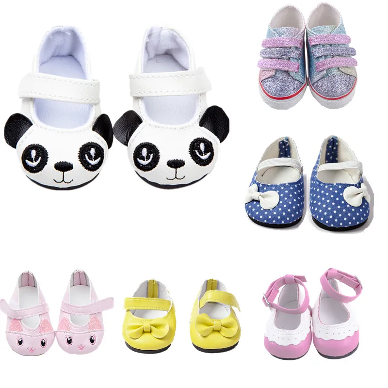 

Кукольная обувь 7 см, милая Высококачественная мини-обувь с бантом и мультяшной пандой для 18-дюймовых американских и детских кукол для младе...