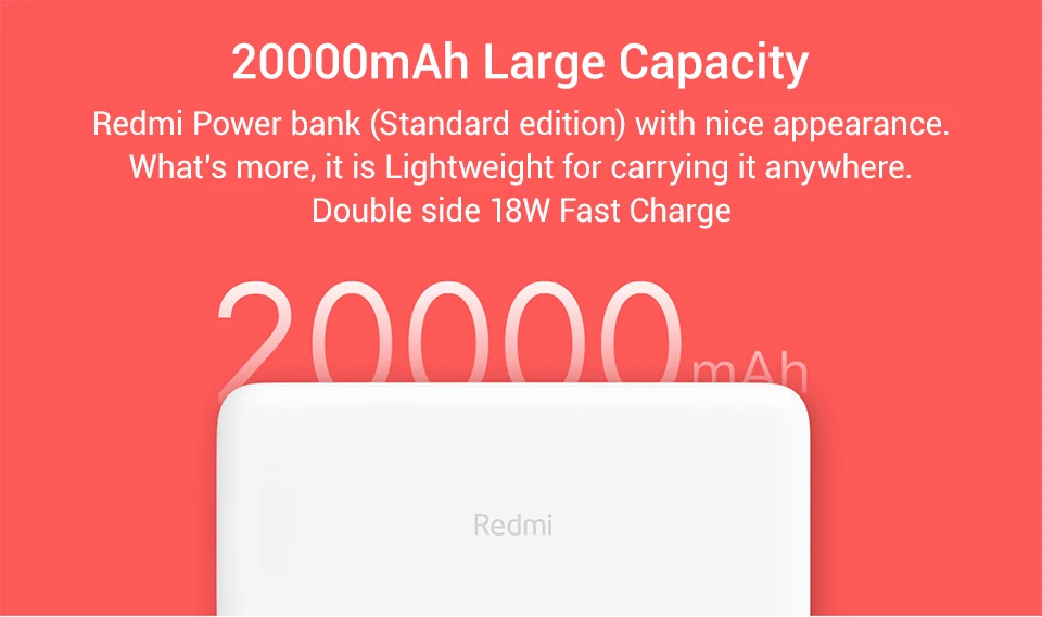 Внешний аккумулятор Xiaomi Redmi 20000 мАч, портативное зарядное устройство, блок питания с двумя USB USB-C, двусторонняя быстрая зарядка, внешний аккумулятор