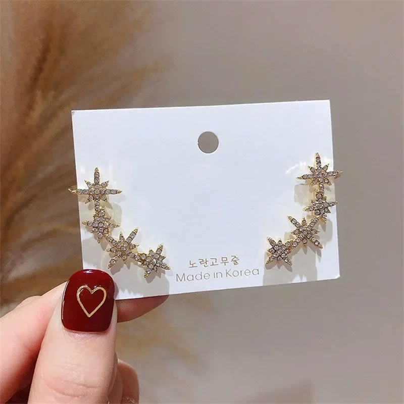 

925 Silver Needle Korean Temperament Net Red Star Earrings Earbone Clip Integrated Earclip Female