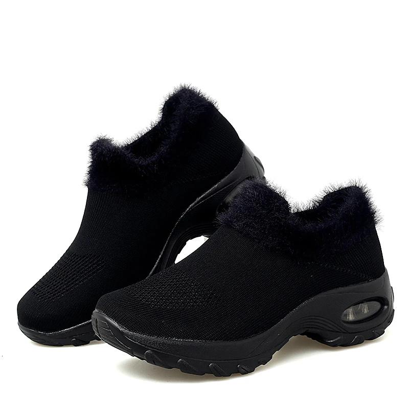 Зимняя спортивная обувь женские кроссовки с теплым мехом и плюшевой подошвой для