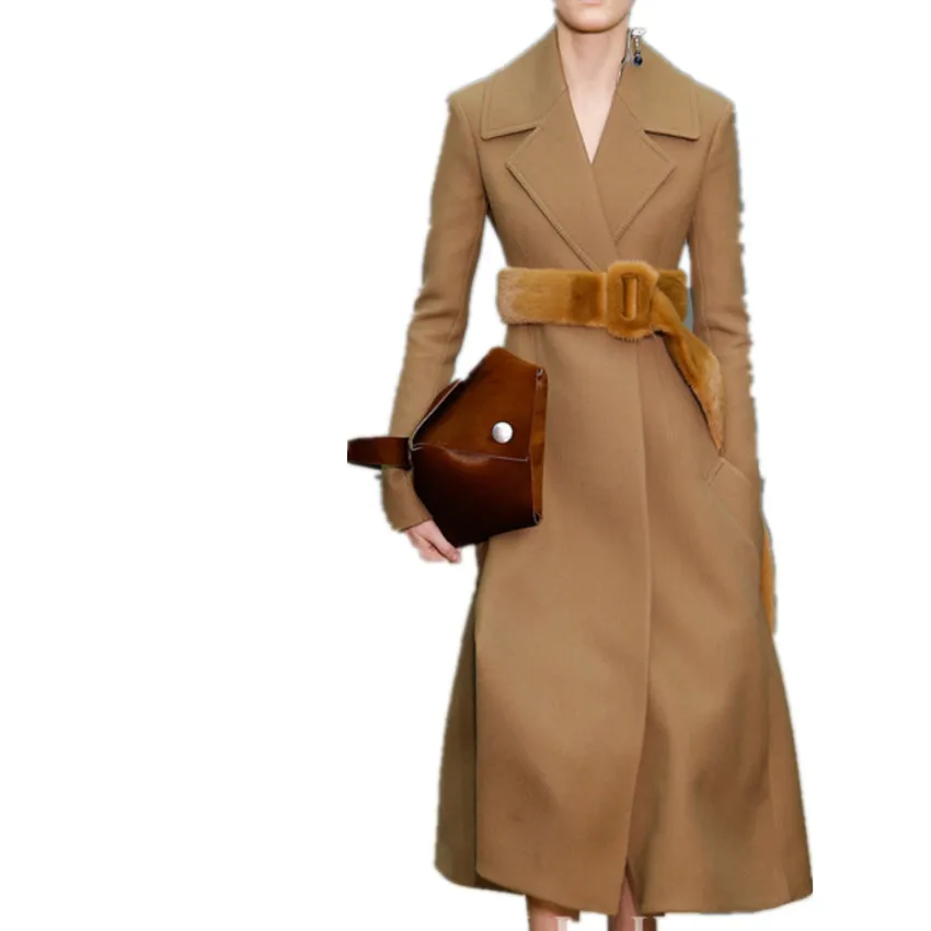 

3XL!x-long cashmere coat women slim elegant fashion woolen overcoat
