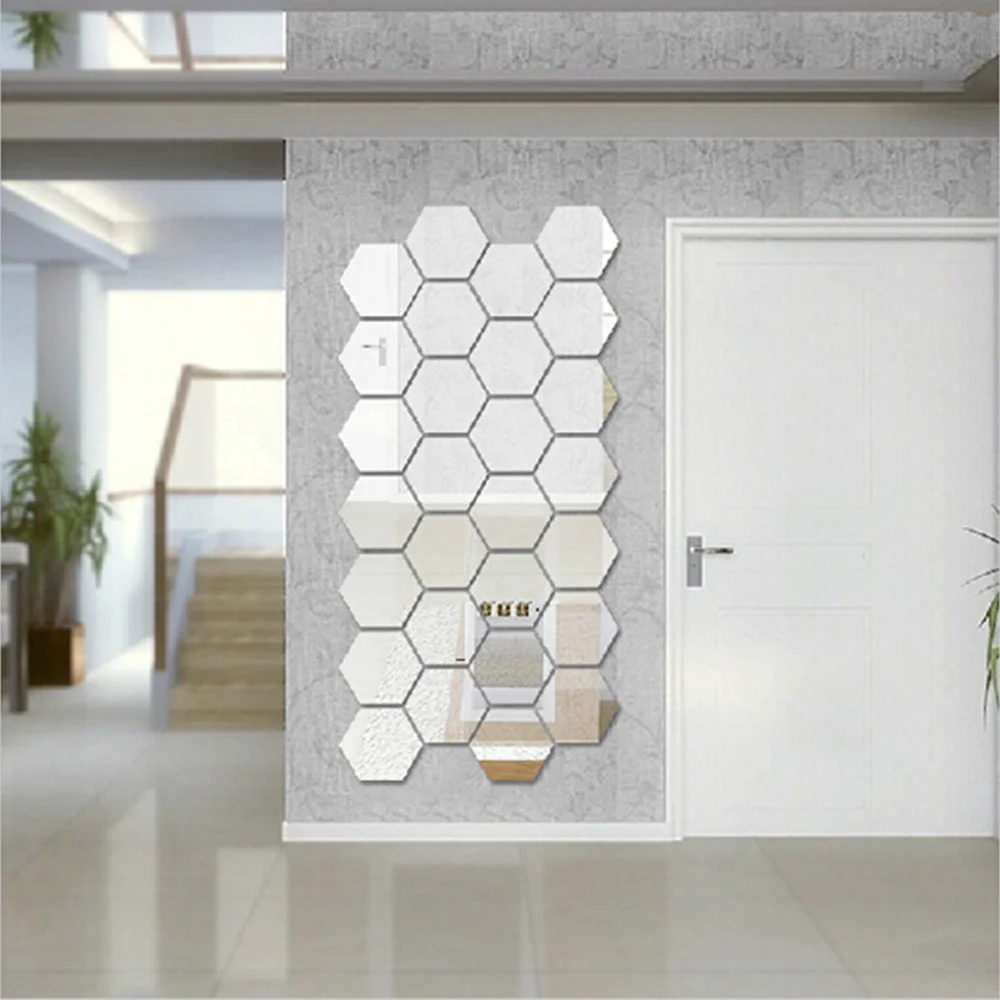 

12PCs/Set DIY 3D Mirror Wall Sticker Hexagon Home Decor Mirror Decor Stickers Art Wall Decoration Stickers Multi-color Drop ship