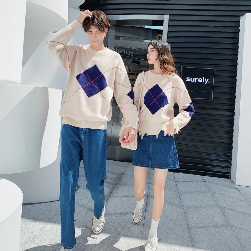 Парные Пуловеры свитеры одежда для влюбленных милые вязаные в стиле