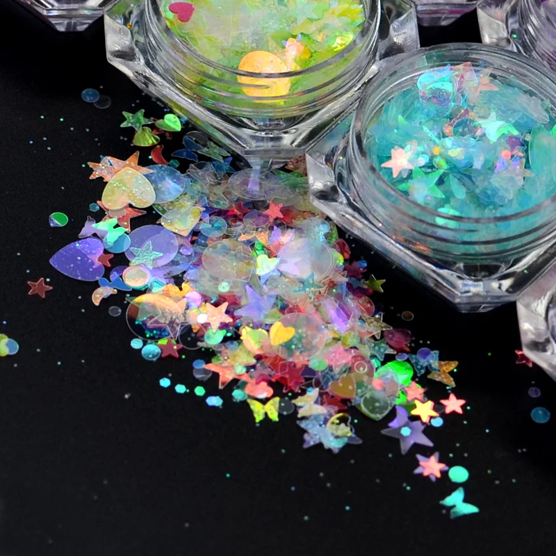 

Nail Art Glitter AB Chameleon Color Sequins Flakes UV Gel Polish Star Heart Flower Butterfly Decorations