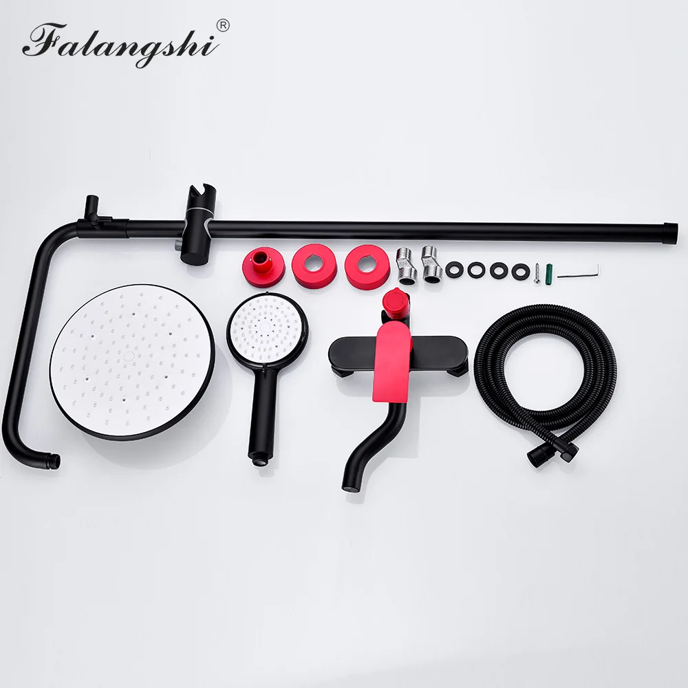 Душевой набор с дождевой насадкой для ванной черный и красный настенная Душевая