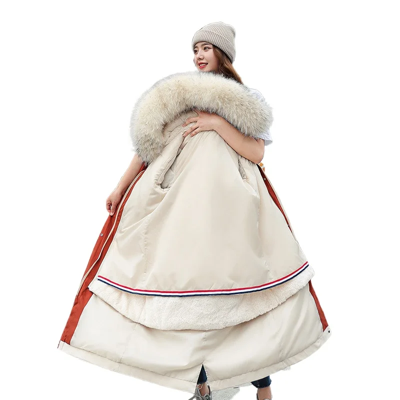 

2021 Winter Long Hooded Fur Collar Casual Warm Parka Coat Detachable Fur Lining Fashion Thick Plus Size S-4XL Jacket For Women