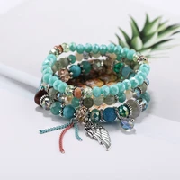 bohemian multilayer colorful beads bracelets for women crystal stone bracelets wings pendant charm bracelets set jewelry