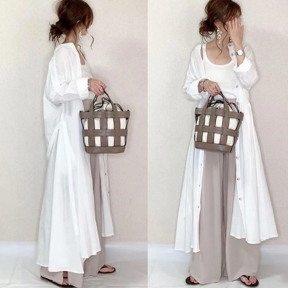 2020 осеннее длинное платье рубашка солнцезащитное большого размера белая с