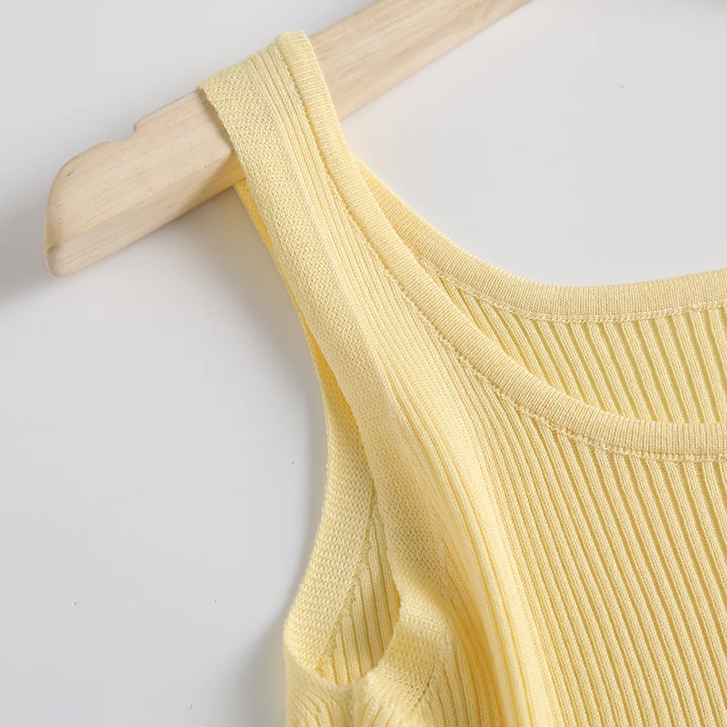 

2021 Summer Women Solid Crop Knitted Tank Top Sexy camisole Sleeveless Backless Female Tops