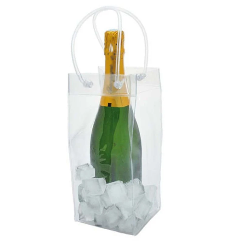 1pc Transparent Ice Bag Wine Beer Champagne Bucket Drink Bottle Cooler Chiller Foldable Carrier Clear PVC Ice Wine Bag