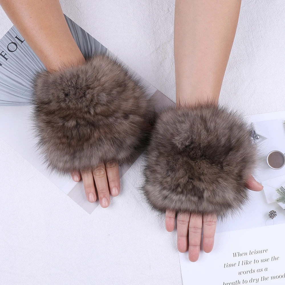 Highend Quality Women's 100% Real Sable Fur Knitted Gloves Mittens  Mitts Mit Winter Girls Typing Glove Wrister Warmer Bracer