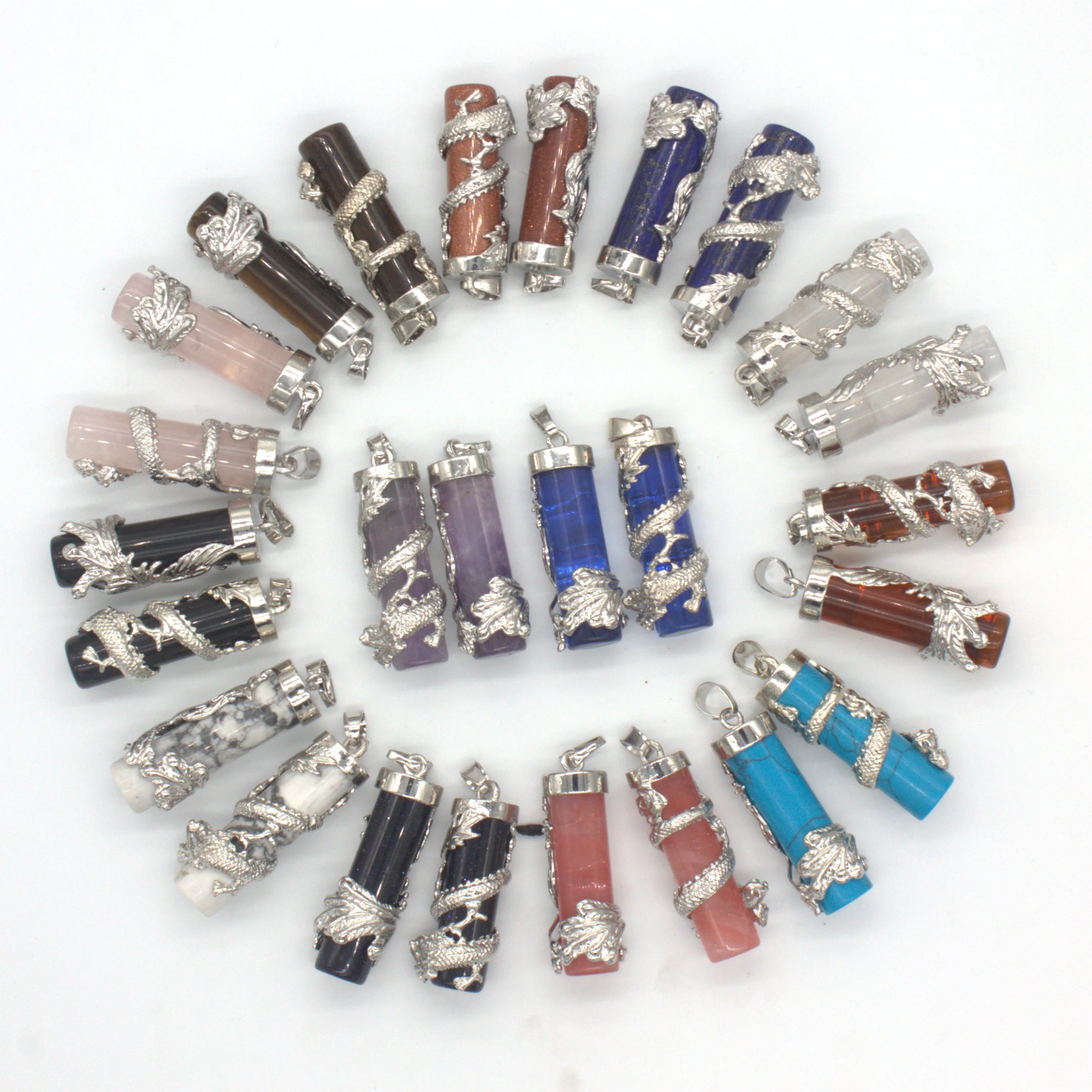 KFT серебреный китайский Стиль цилиндр аметистами розовый кварцевый кристалл