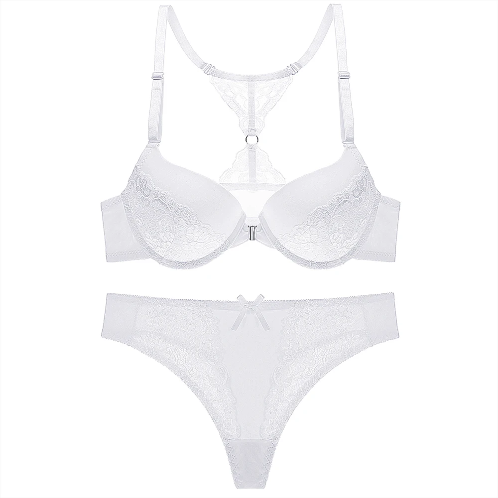 Комплект женского нижнего белья с цветочным кружевом и застежкой спереди |