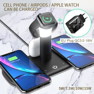 15w qi fast wireless charger for iphone 12 11 xr x 8 apple watch 5 in 1 with light lamp charging dock station airpods pro iwatch free global shipping