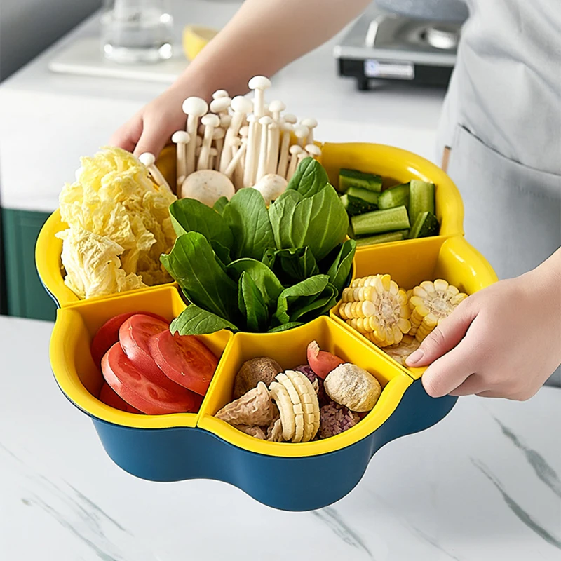 

Double Rotating Storage Tray Removable Fruit Vegetable Storage Basket Multi-grid Durable Household Fruit Tray Kitchen Organizer