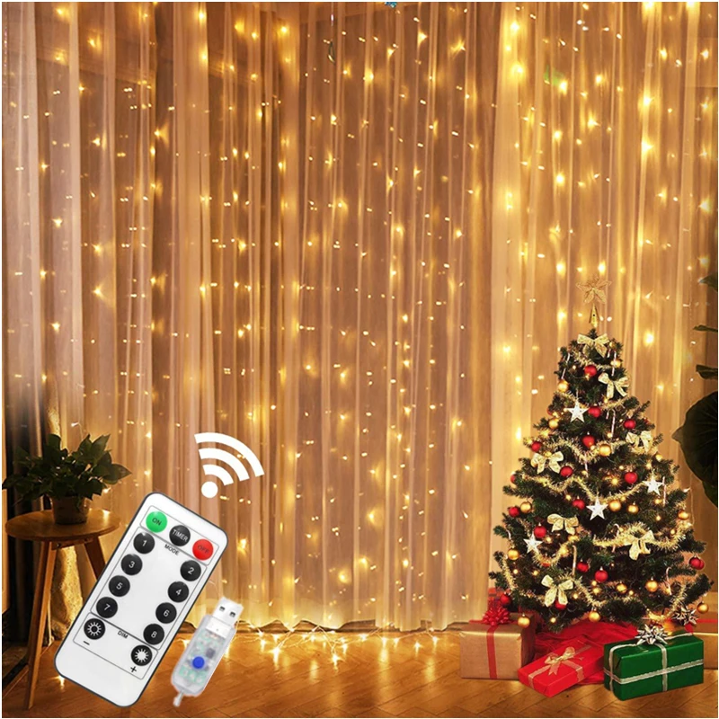 

3M Led Christmas Decoration for Home New Year 2022 Decor USB Curtains String Lights Fairy Lights Garland Festoon Curtain Lamp