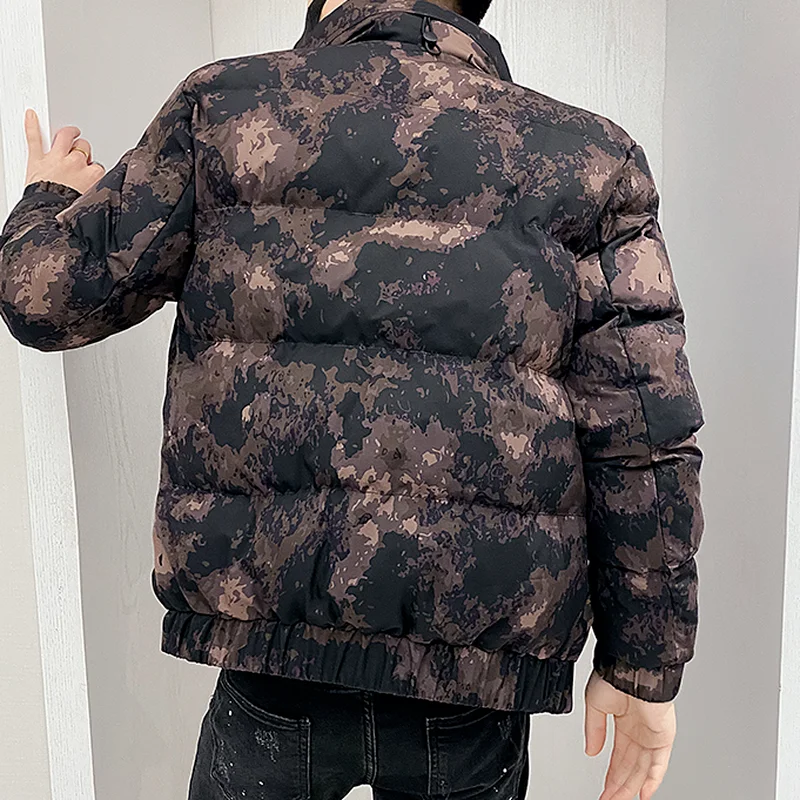 Autumn Winter Jackets for Men's Korean Camouflage Print Thicken Zipper Parka Warm Casual Slim Street Overcoat Chaquetas Hombre