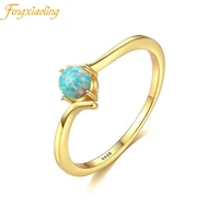 genuine 925 sterling silver round blue opal rings for women trendy engagement wedding bands fine jewelry cute accessories gift